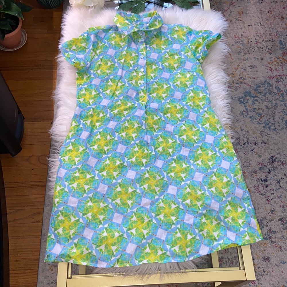 PRINT ALL OVER ME 100% LINEN MINI DRESS SIZE XS